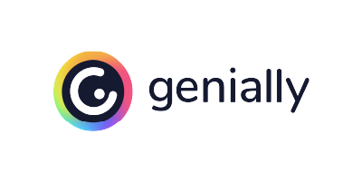 Logo de Genially, empresa colaboradora con el Grado en Educación Primaria